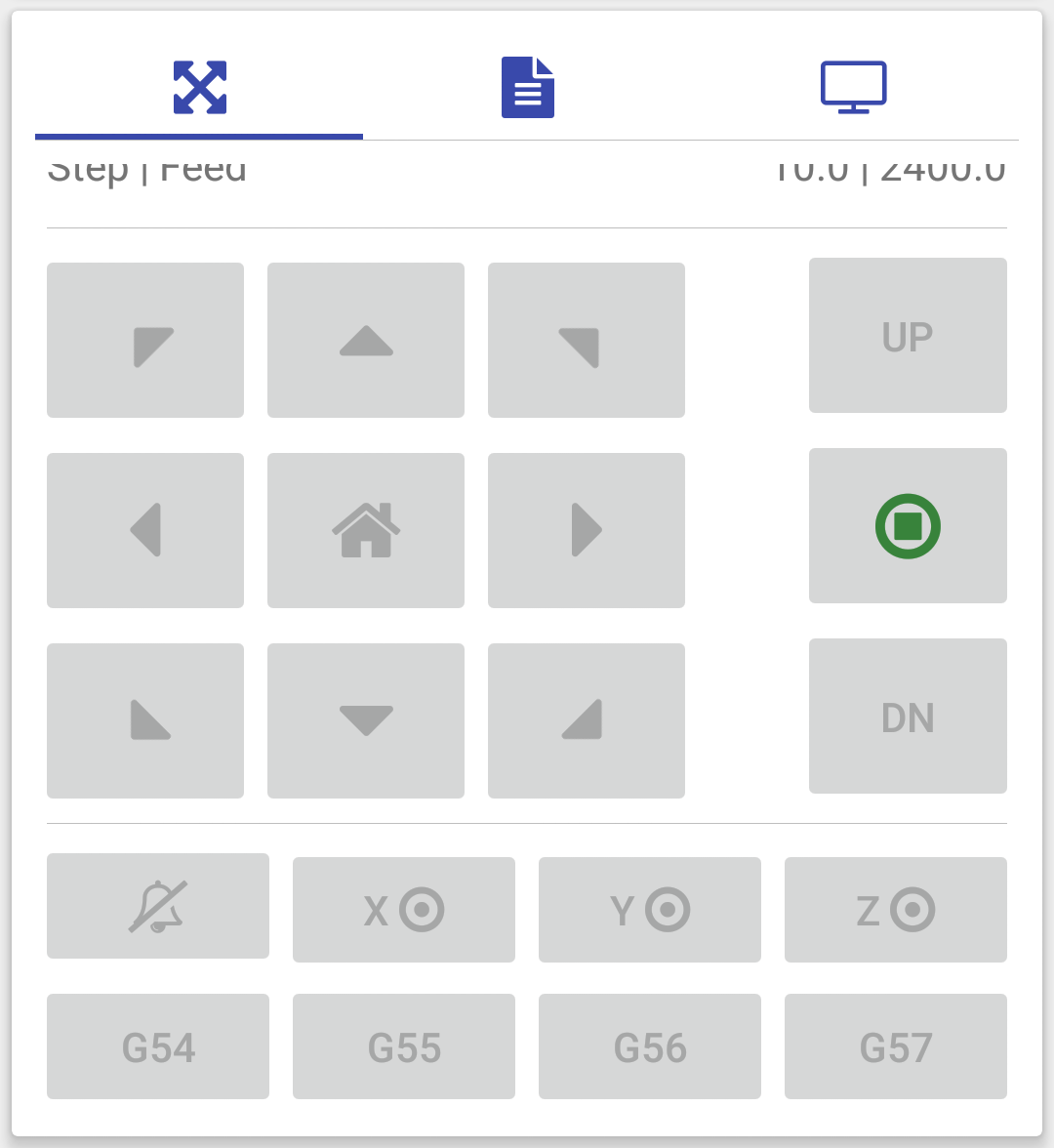 Jogging Control Panel Information